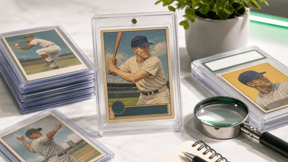 World Cup 2026 soccer trading cards, parallels, and a magnifier on an appraisal desk
